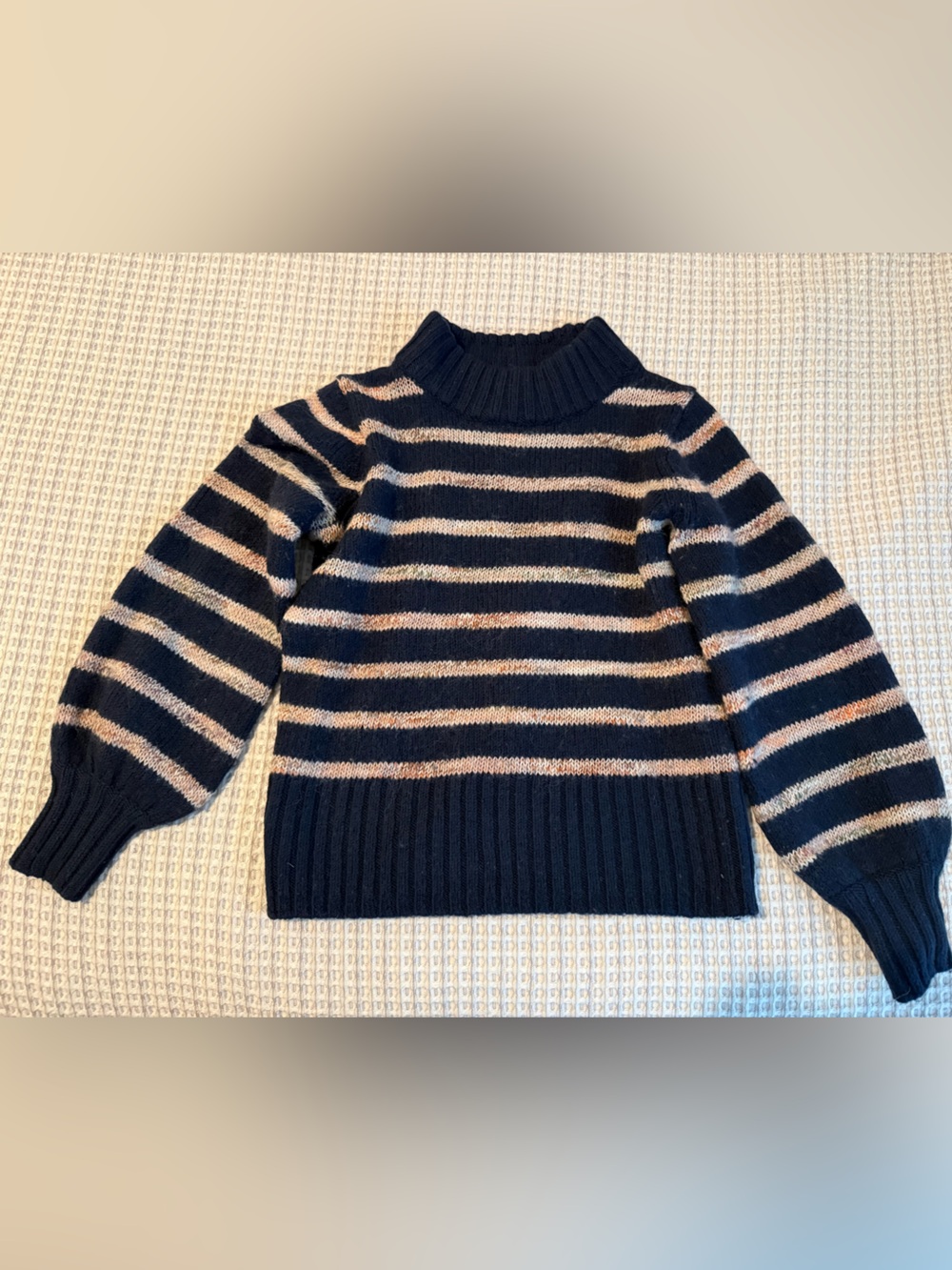 Madewell wool blend Navy and Tan Striped Crewneck Sweater